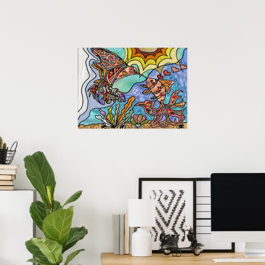 Hummingbird Goldfish Reflection Fantasy Art Poster (Thuiskantoor)