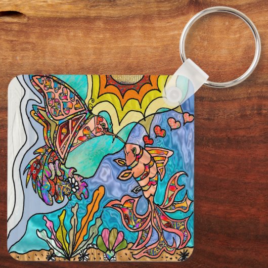 Hummingbird Goldfish Reflection Fantasy Art Sleutelhanger (Achterkant)