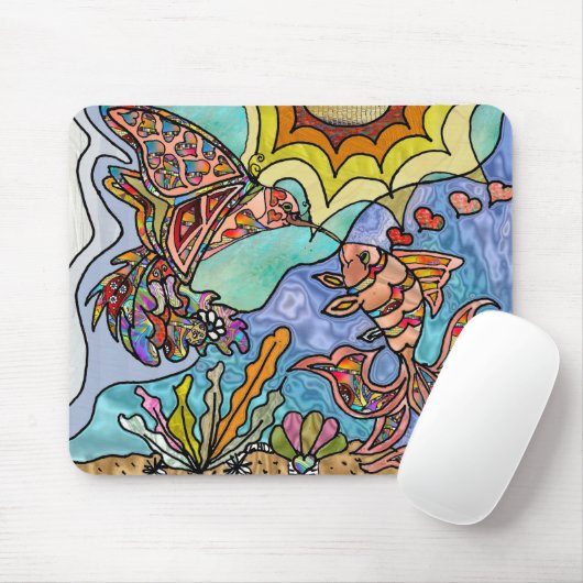 Hummingbird Goldfish Reflection Fantasy Mousepad Muismat (Met muis)