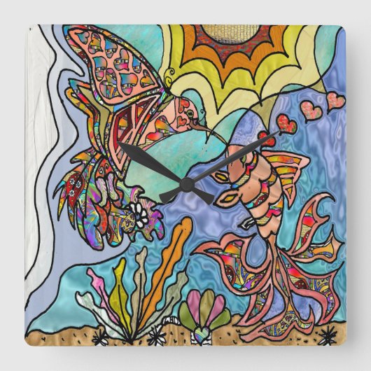 Hummingbird Goldfish Reflection Fantasy Wall klok (Voorkant)