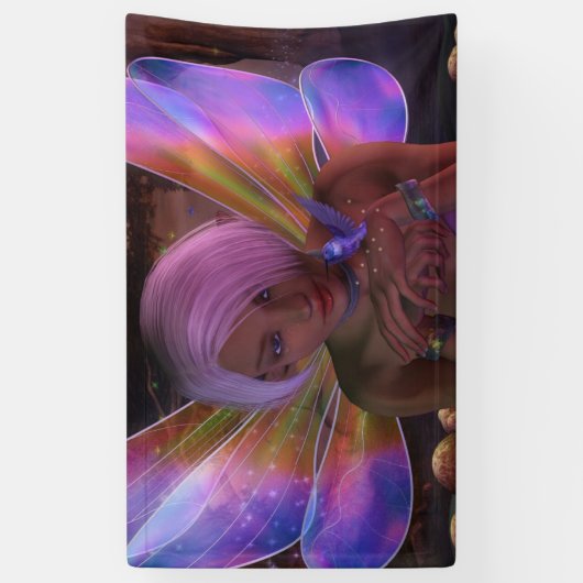 Hummingbird Guardian Fairy Fantasy Art Spandoek (Verticaal)