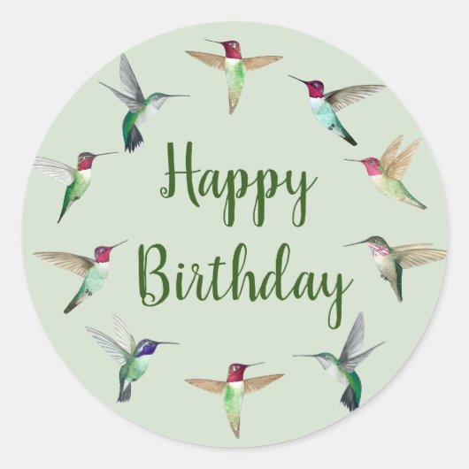 Hummingbird Happy Birthday Classic Round Sticker (Voorkant)