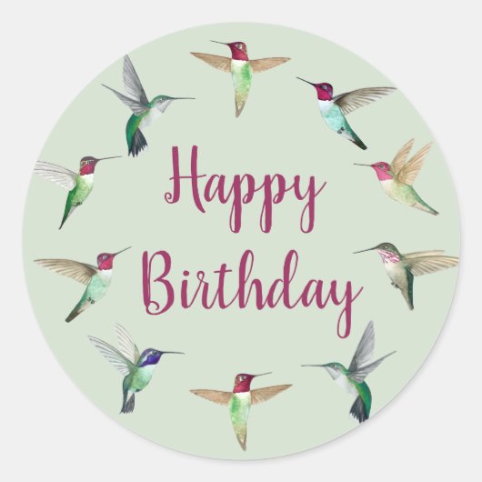 Hummingbird Happy Birthday Classic Round Sticker (Voorkant)