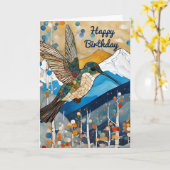 Hummingbird Happy Birthday Kaart (Gele Bloem)