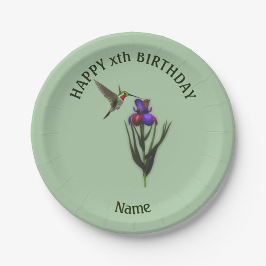 Hummingbird Happy Birthday Persoonlijk Papieren Bordje (Voorkant)
