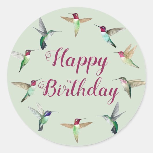 Hummingbird Happy Birthday Ronde Sticker (Voorkant)