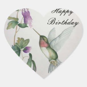  Hummingbird Happy Birthday Waterverf Hart Sticker