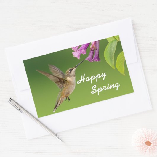 Hummingbird Happy Spring Rechthoekige Sticker (Envelop)