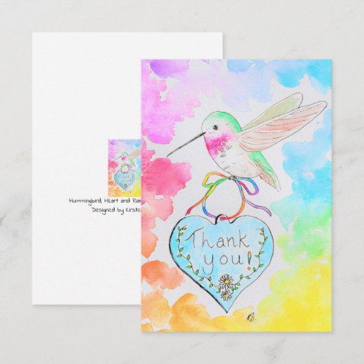 Hummingbird, Heart en Rainbows Hartelijk dank Bedankkaart (Voorkant / Achterkant)