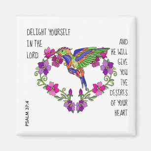 Hummingbird & Heart, met vers van Psalm 37:4 Magneet