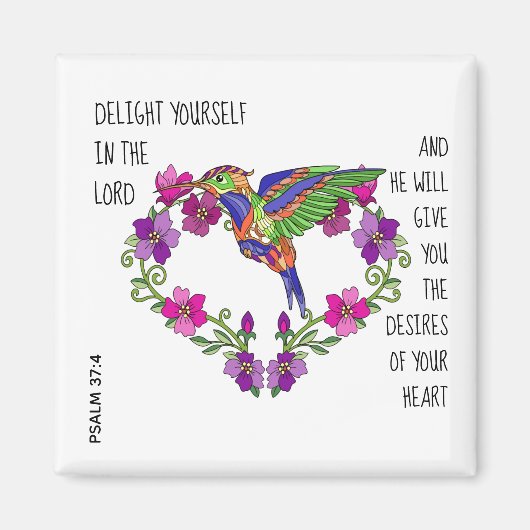 Hummingbird & Heart, met vers van Psalm 37:4 Magneet (Voorkant)