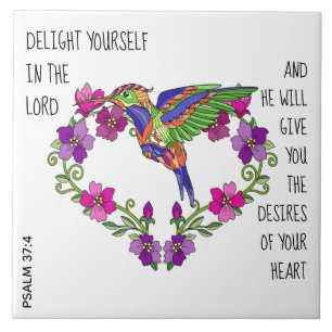 Hummingbird & Heart, met vers van Psalm 37:4 Tegeltje