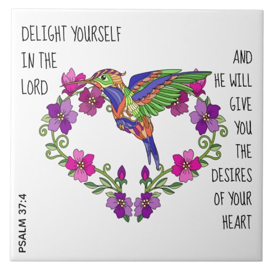 Hummingbird & Heart, met vers van Psalm 37:4 Tegeltje (Voorkant)