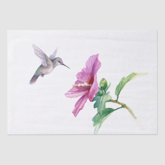 Hummingbird Hibiscus Fower Waterverf Art Tissuepapier (Voorkant)