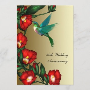 Hummingbird Hibiscus Gold 50th Wedding Jubileum Kaart