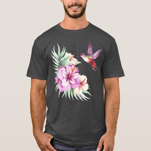 Hummingbird Hibiscus Waterverf Floral Premium T-shirt (Voorkant)