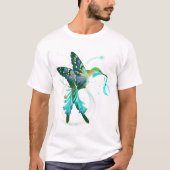 Hummingbird Holding Blauwgroen Ribbon Ovarium Canc T-shirt (Voorkant)