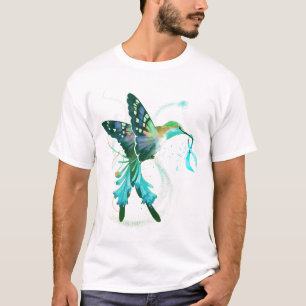 Hummingbird Holding Blauwgroen Ribbon Ovarium Canc T-shirt