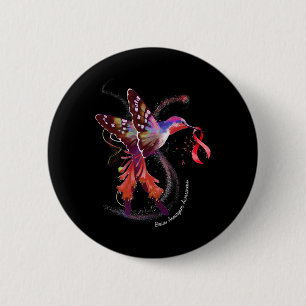Hummingbird Holding Burgundy Ribbon Brain Aneurysm Ronde Button 5,7 Cm