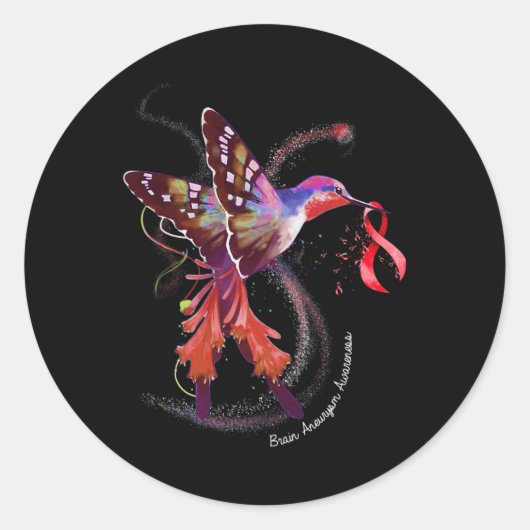 Hummingbird Holding Burgundy Ribbon Brain Aneurysm Ronde Sticker (Voorkant)