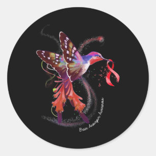 Hummingbird Holding Burgundy Ribbon Brain Aneurysm Ronde Sticker