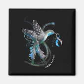 Hummingbird Holding Grey Blue Ribbon T1d Diabetes Magneet (Voorkant)