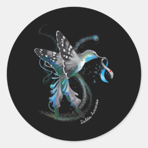 Hummingbird Holding Grey Blue Ribbon T1d Diabetes Ronde Sticker
