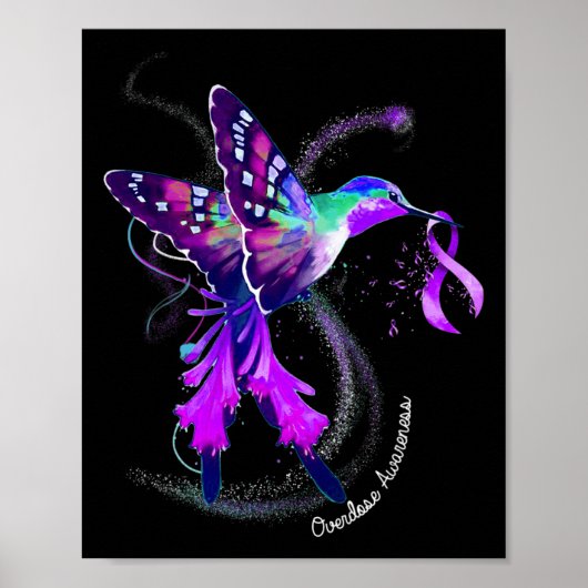 Hummingbird Holding Paars-lint overdosering Awaren Poster (Voorkant)
