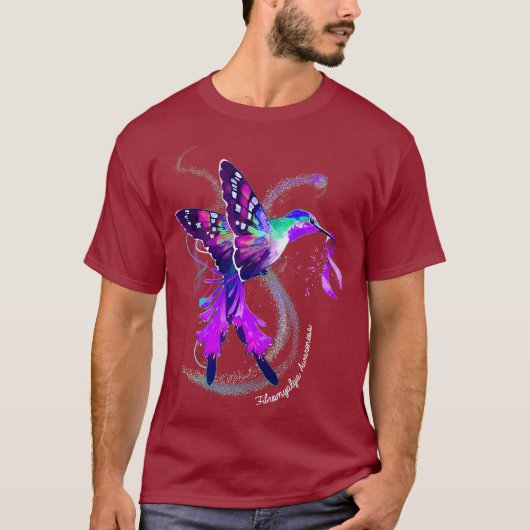 Hummingbird Holding Paars lintfibromyalgie T-shirt (Voorkant)