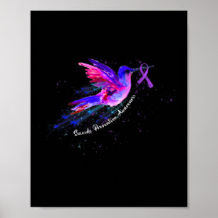 Hummingbird Holding Paars Ribbon Fibromyalgia Awa Poster