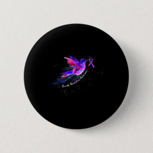 Hummingbird Holding Paars Ribbon Fibromyalgia Awa Ronde Button 5,7 Cm