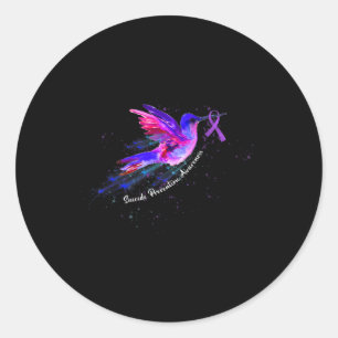 Hummingbird Holding Paars Ribbon Fibromyalgia Awa Ronde Sticker