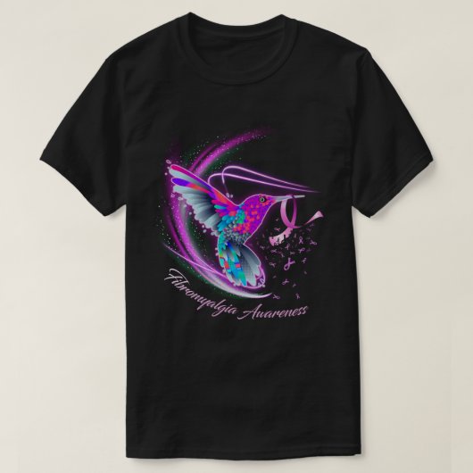 Hummingbird Holding Paars Ribbon Fibromyalgia Awa T-shirt (Design voorkant)