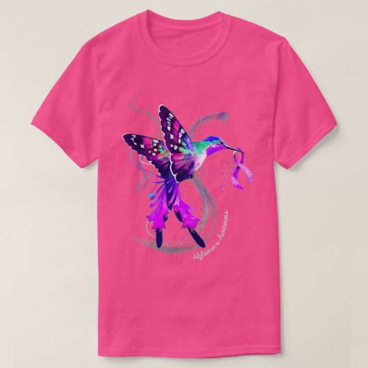 Hummingbird Holding Paarse Ribbon Alzheimer Awar T-shirt (Design voorkant)