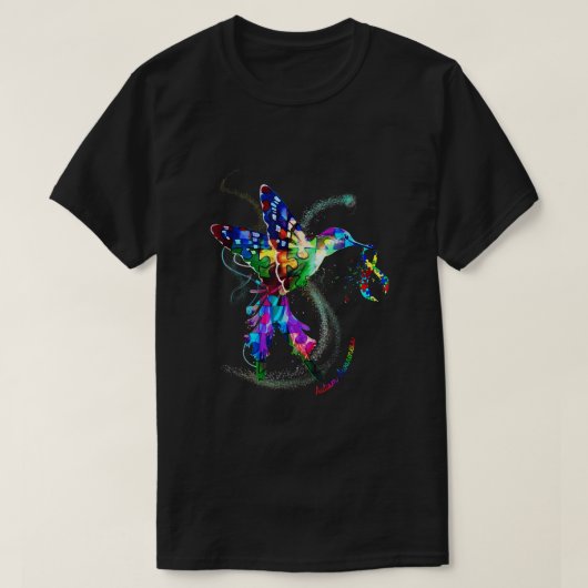 Hummingbird Holding Puzzle Ribbon Autisme Awarenes T-shirt (Design voorkant)
