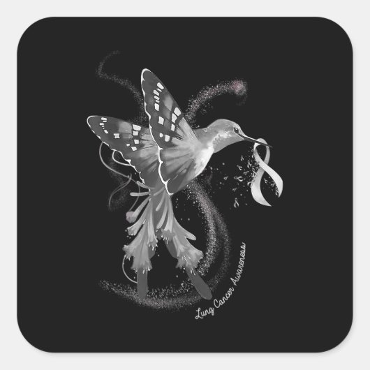 Hummingbird Holding White Ribbon Lung Cancer Aware Vierkante Sticker (Voorkant)