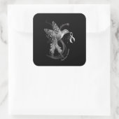 Hummingbird Holding White Ribbon Lung Cancer Aware Vierkante Sticker (Tas)