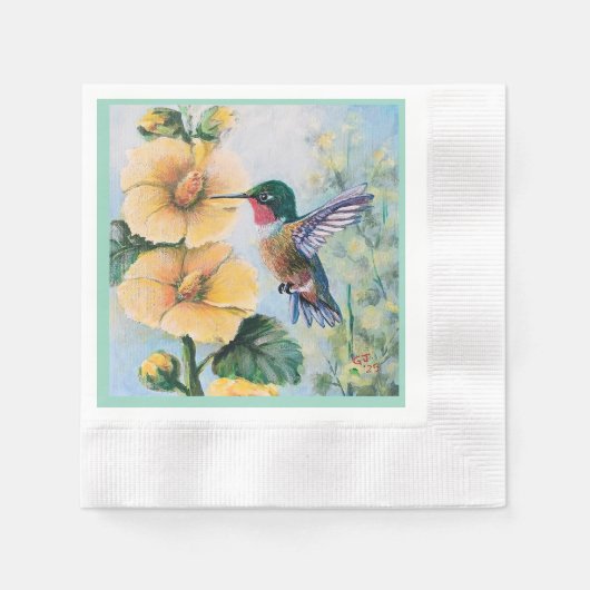 Hummingbird & Hollyhocks Papier & Doek Servetten (Voorkant)