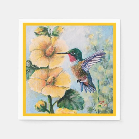 Hummingbird & Hollyhocks Papier & Doek Servetten (Voorkant)