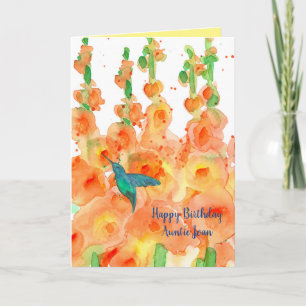 Hummingbird Hollyhocshocks Happy Birthday tante Kaart