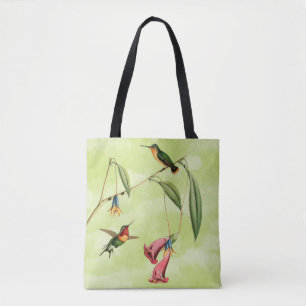  Hummingbird Illustratie over Groen Tote Bag
