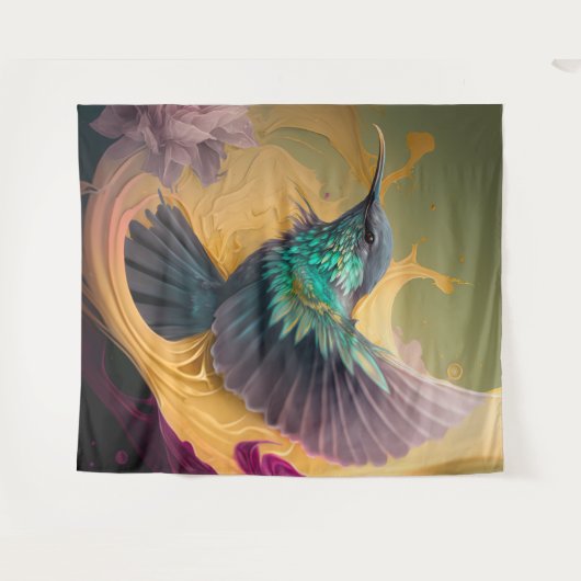 Hummingbird in Flight Abstract Art Wildlife Bird Wandkleed (Voorkant (horizontaal))