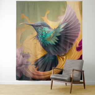 Hummingbird in Flight Abstract Art Wildlife Bird Wandkleed