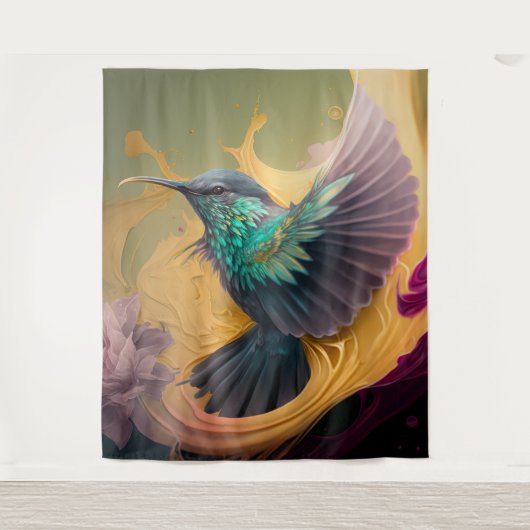 Hummingbird in Flight Abstract Art Wildlife Bird Wandkleed (Voorkant)