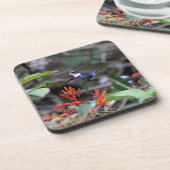 Hummingbird in Flight and Red Flowers Bier Onderzetter (Linkerzijde)