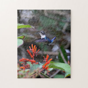Hummingbird in Flight and Red Flowers Legpuzzel