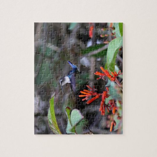 Hummingbird in Flight and Red Flowers Legpuzzel (Verticaal)