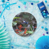 Hummingbird in Flight and Red Flowers Papieren Bordje (Feest)