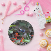 Hummingbird in Flight and Red Flowers Papieren Bordje (Feest)