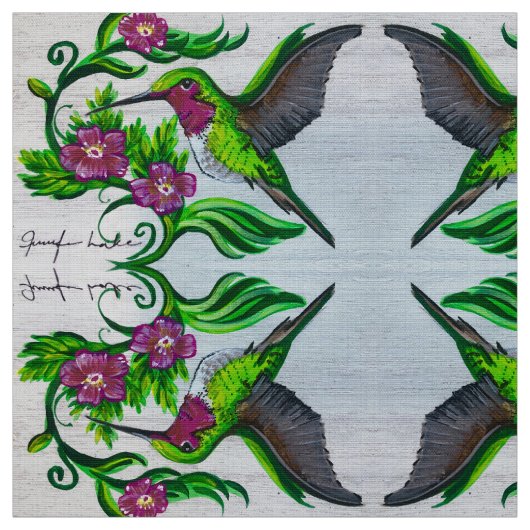 Hummingbird in Pink Flowers Stof (Swatch)